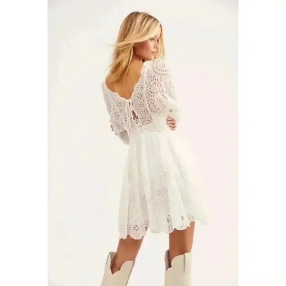 Free People White Lottie Eyelet lace Mini Summer Dress Medium - Picture 4 of 11